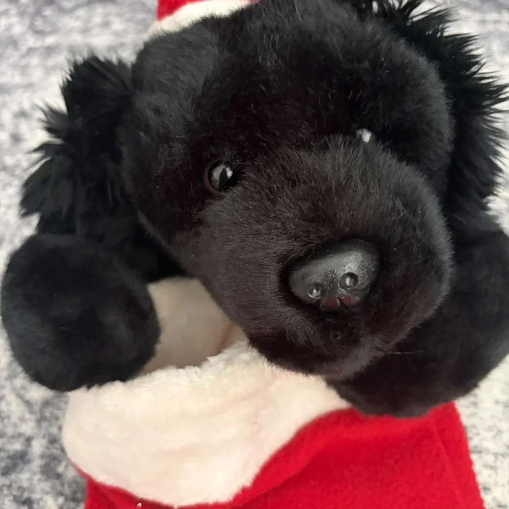Russ Black Lab Puppy Dog 3D Plush Christmas Stocking Leopard Print Holiday Decor